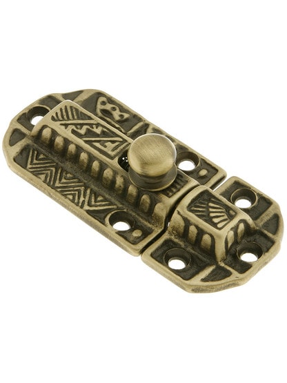 Decorative Brass Slide Latch in Antique Brass.
